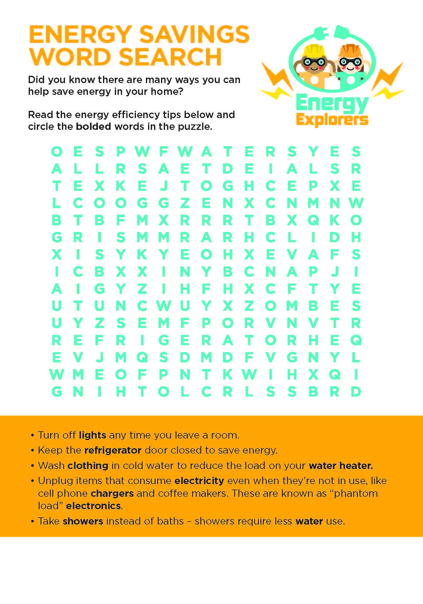 Energy Savings Word Search